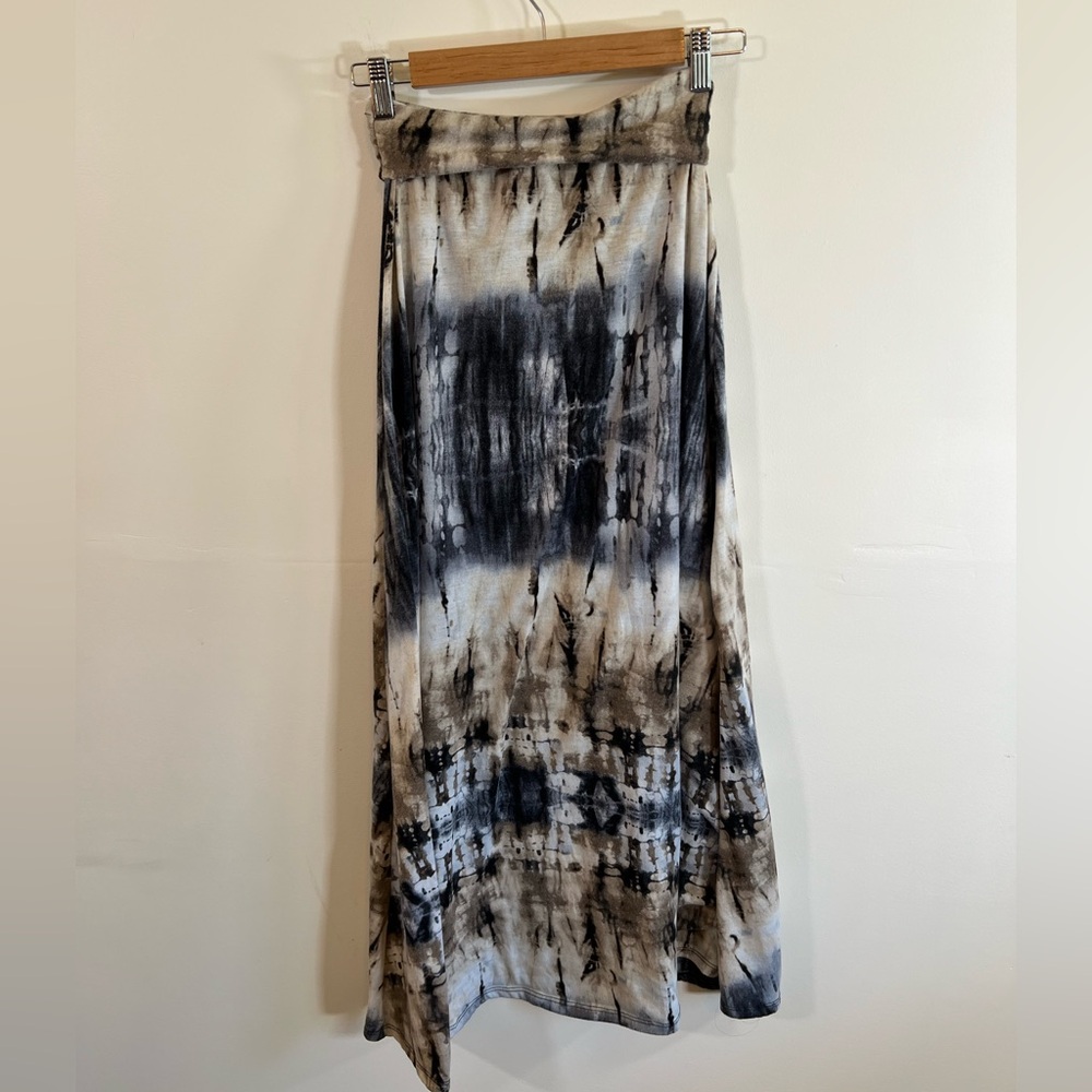 Joe Fresh Tie Dye Maxi Skirt Womens Small Black Gray Beige Boho Casual